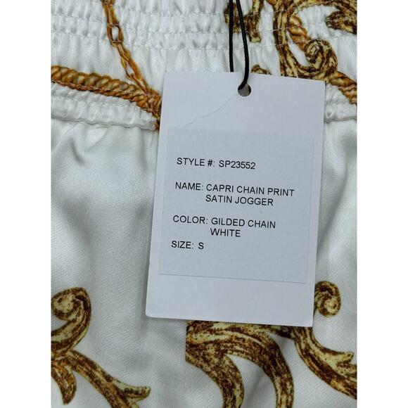 NWT Generation Love Capri Chain Print Satin Jogger in Gilded Chain White Size S - Picture 5 of 10